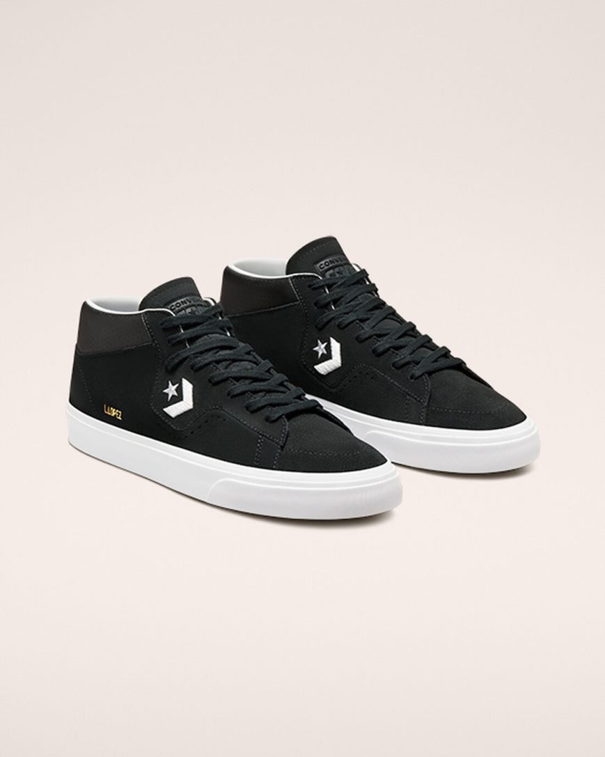 Bascheți Barbati Converse CONS Louie Lopez Pro Mid-High Negrii Albi | RO KALXR612